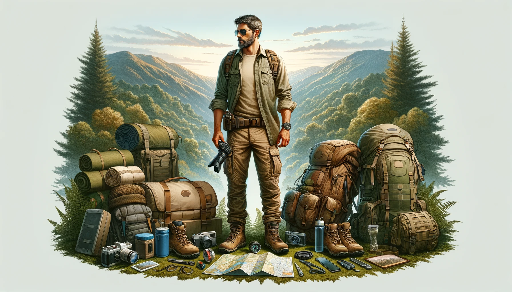 a traveler equipped with convenient and necessary items for his journey